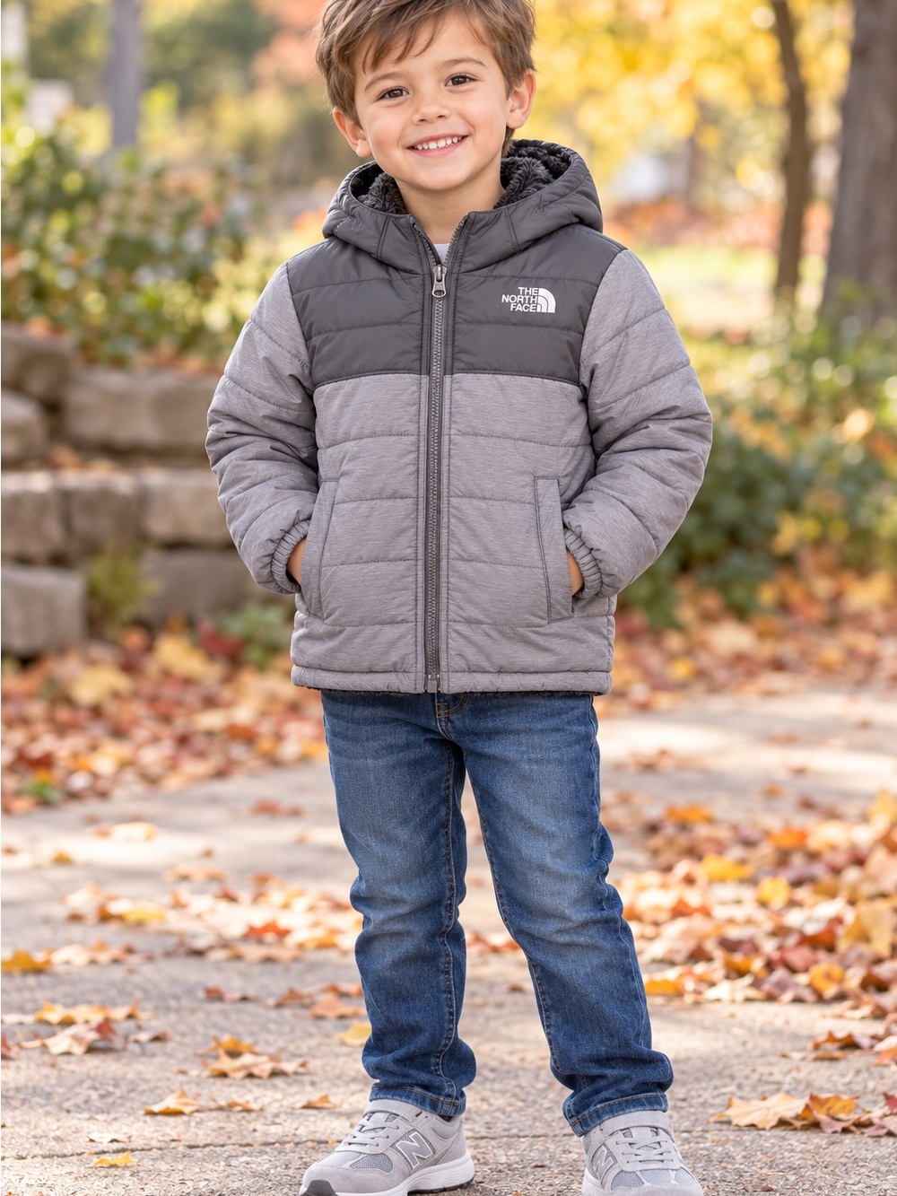 The North Face Kids Reversible Fleece Puffer Jacket Gray Size 4T